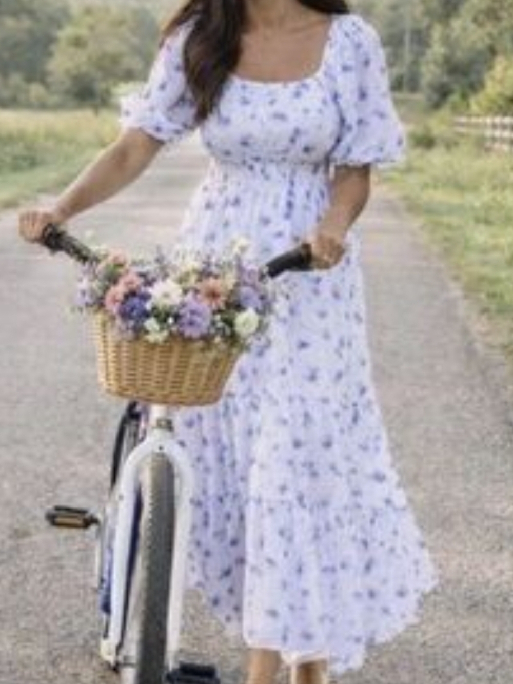 LoveShackFancy Lavender Floral Puff-Sleeve Maxi Dress